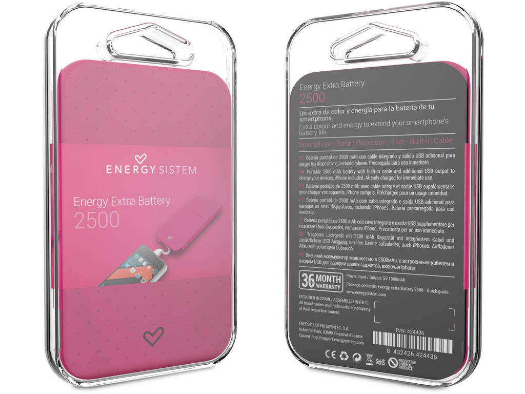 Batterie Portable 2500 Couleur Fushia Energy Sistem 424436