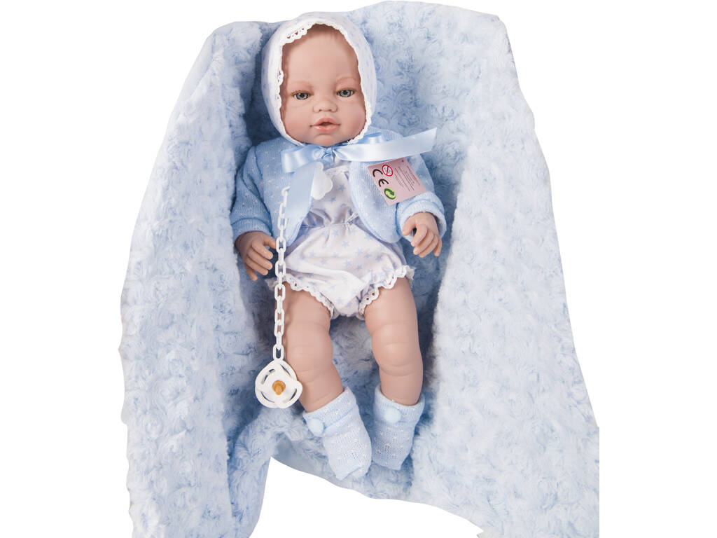 Neugeborene Puppe 42 cm. Weiße Strampler und Decke Berbesa 5114