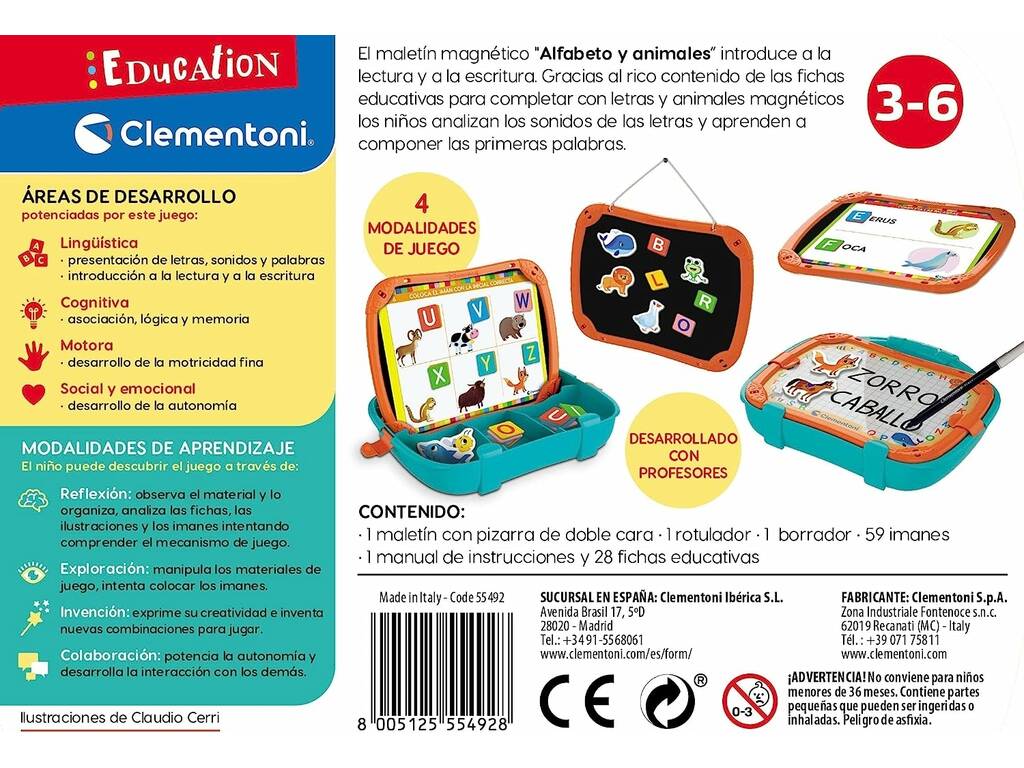 Valigetta gioco magnetico educativo alfabeto e animali Clementoni 55492