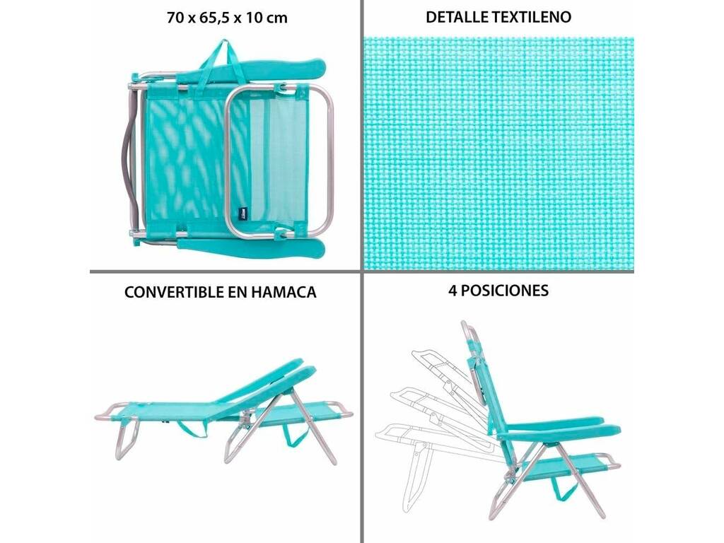 Cadeira de Praia Baixa Dobrável de Aluminio Color Água Marinha Aremar 70500