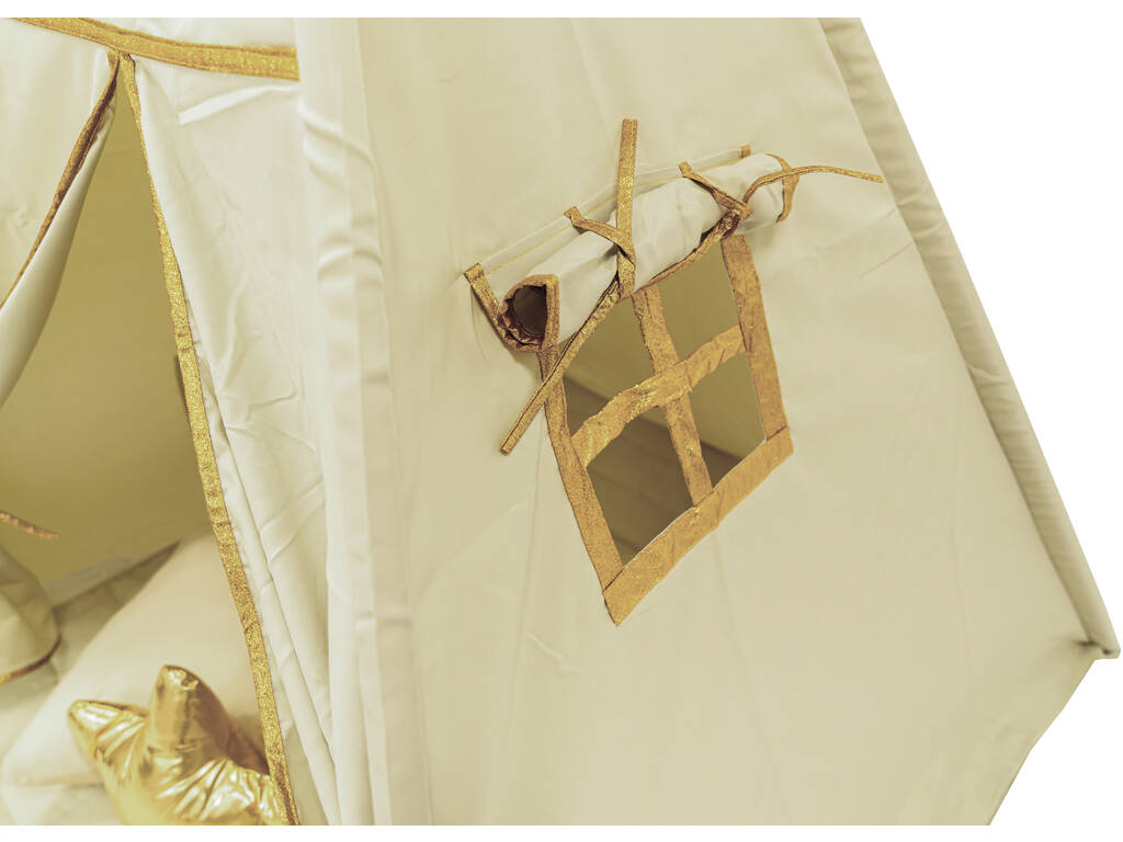 Casa Tipi beige e dorata con tappetino e cuscini