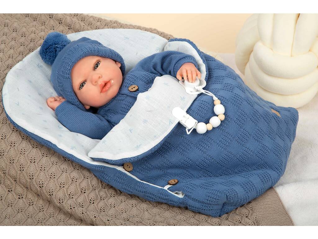 Poupée Reborn Alberto de 40 cm avec sac de couchage bleu