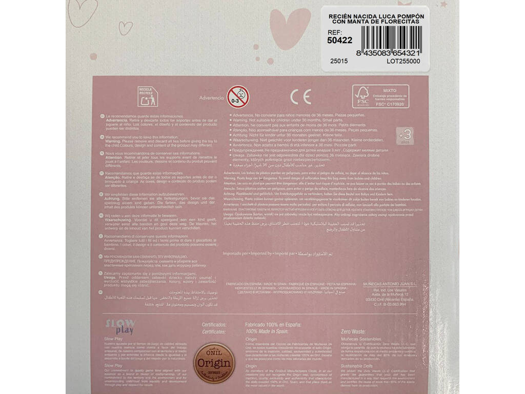 Poupée bébé Luca 42 cm avec couverture à fleurs