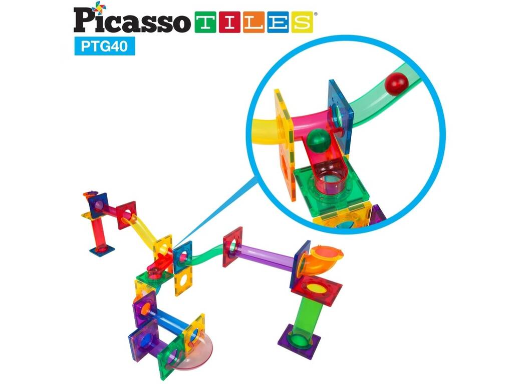 Picasso Tiles 40 Piece Magnetic Marble Tracks 
