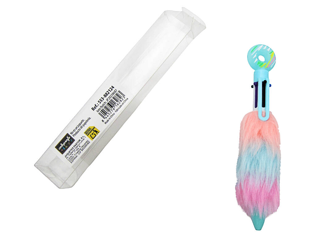 Stylo à bille 6 couleurs avec beignet et fourrure 16,5cm