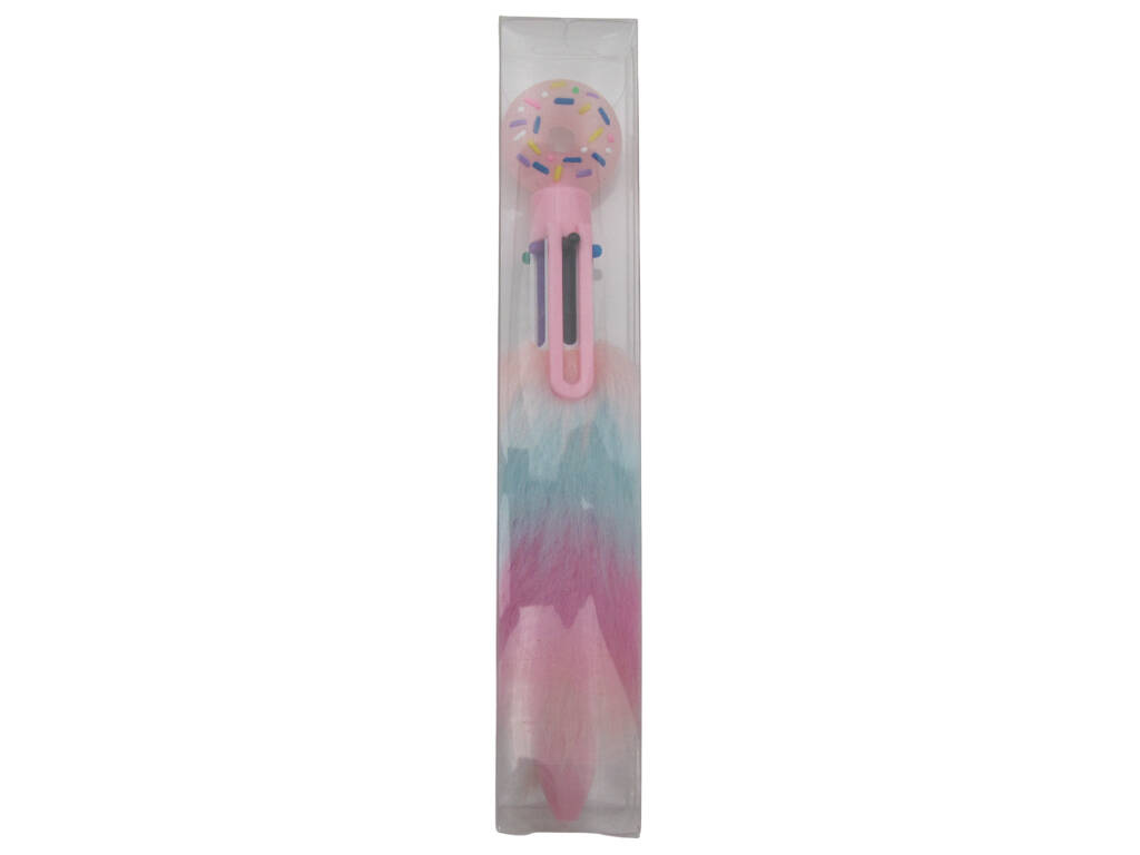 Stylo à bille 6 couleurs avec beignet et fourrure 16,5cm