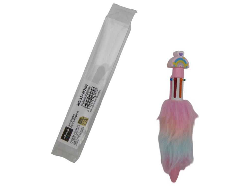 Stylo à bille 6 couleurs avec arc-en-ciel et fourrure 15,5cm