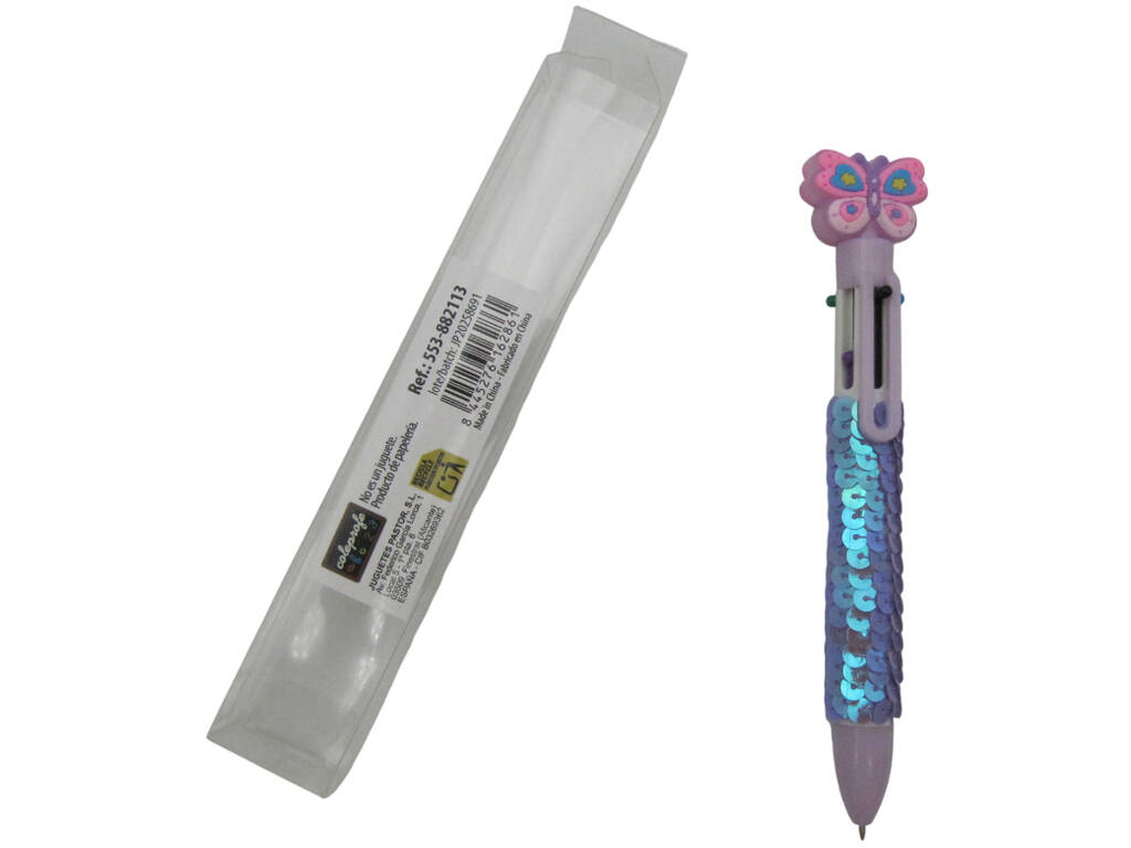 Stylo à bille 6 couleurs avec papillon 16 cm