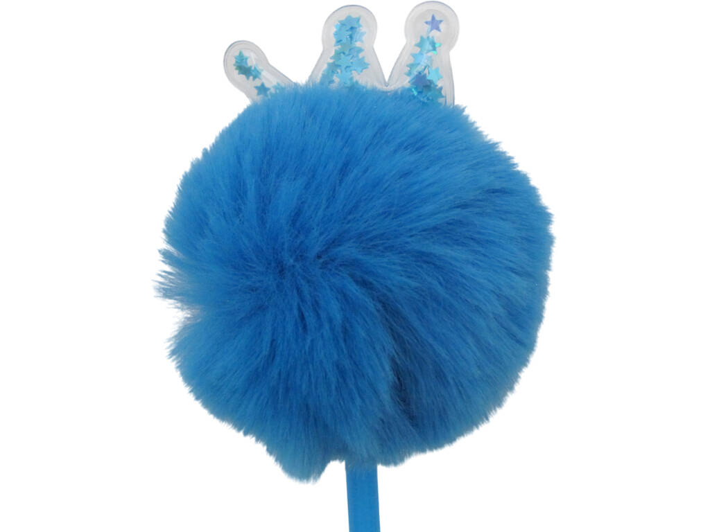 Stylo à bille noir avec pompon et couronne 22 cm