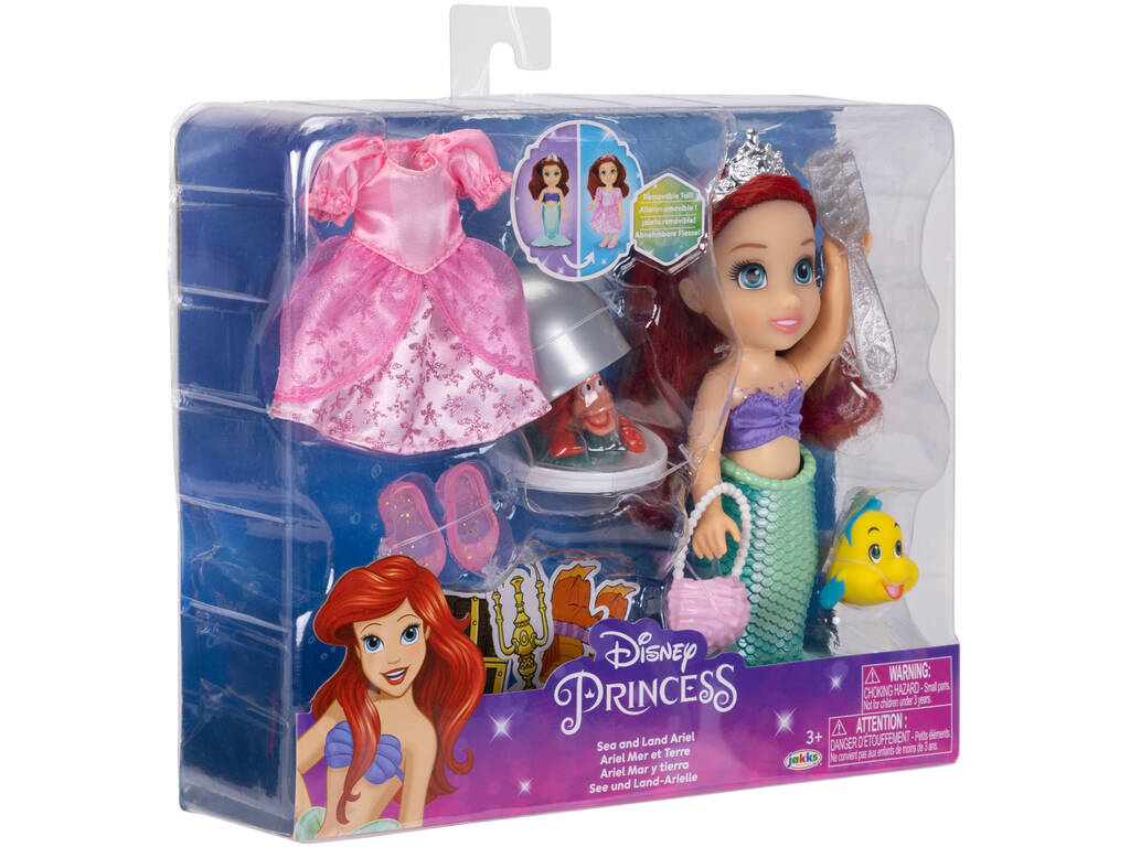 Disney Princess Boneca Ariel de 15 cm com Flounder e Sebastian