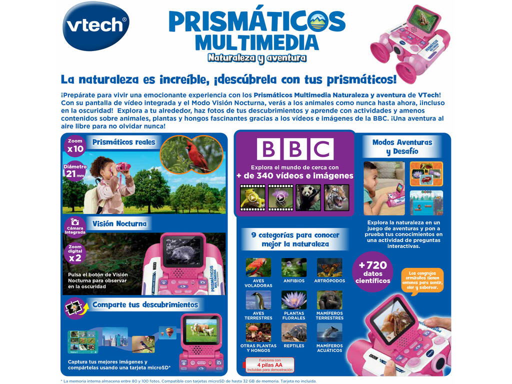 Binocolo multimediale Natura e Avventura Rosa