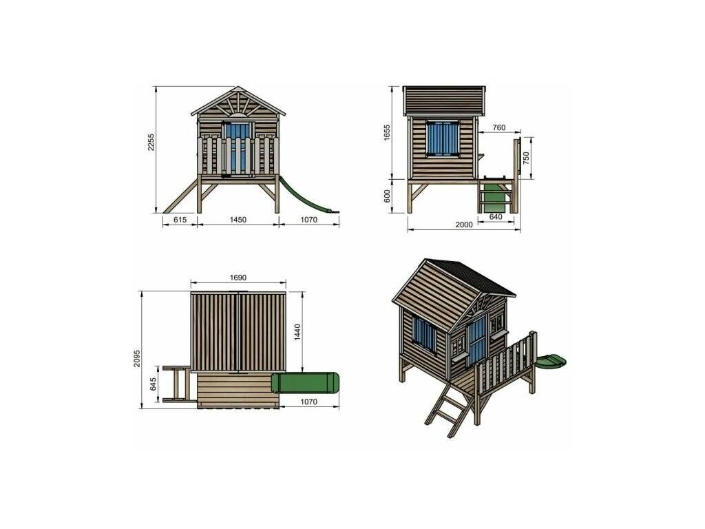 Maisonnette en bois Visby surélevée sur une plateforme de 60 cm, 225,5 x 200 x 209,5 cm Masgames MA806599X