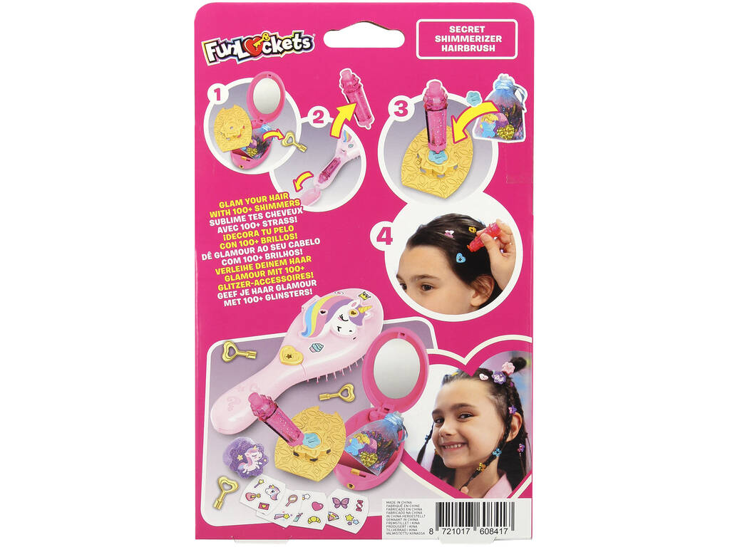 Funlockets Brosse à cheveux secrète avec applicateur de paillettes