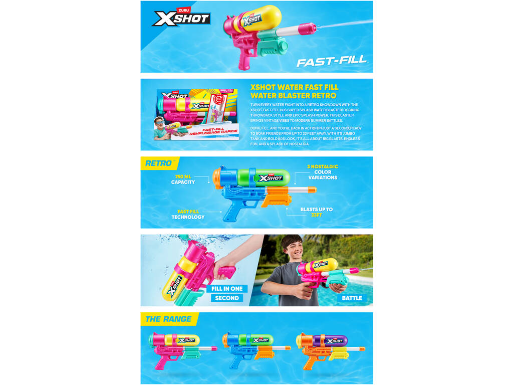 Zuru X-Shot Lanceur d’eau Fast-Fill 80’s Super Splash