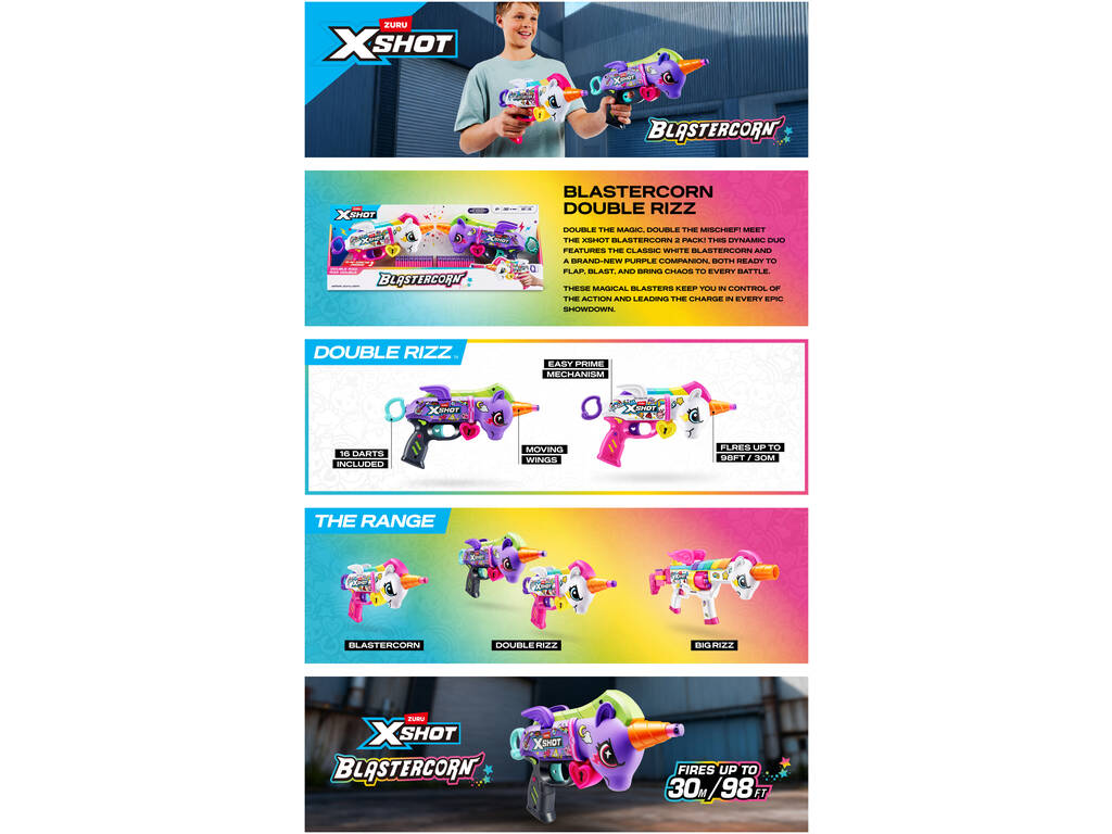 Zuru X-Shot Pack 2 Lanceurs de fléchettes Blastercorn Double Rizz avec 32 flèches
