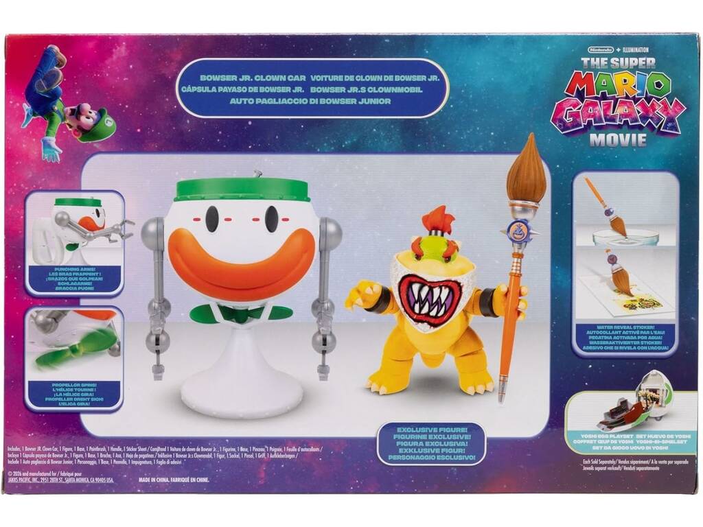The Super Mario Galaxy Movie Figura Bowser Jr de 14 cm con Cápsula Payaso y Accesorios