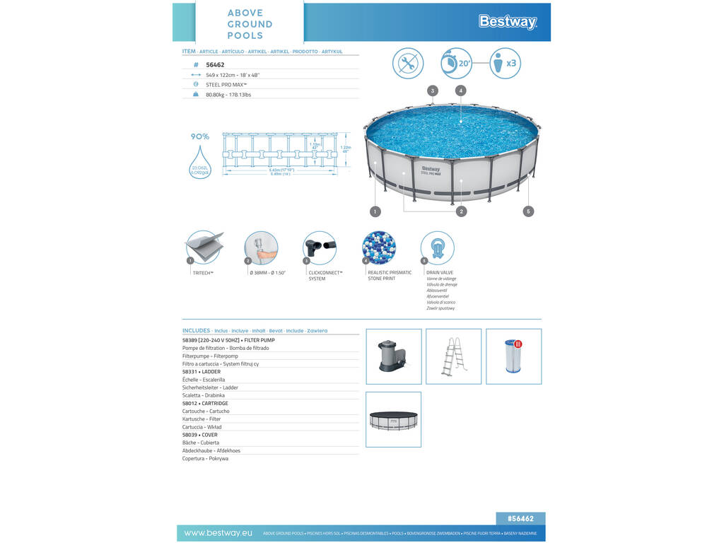 Piscina Desmontável Steel Pro Max 549x122 Cm. Bestway 56462